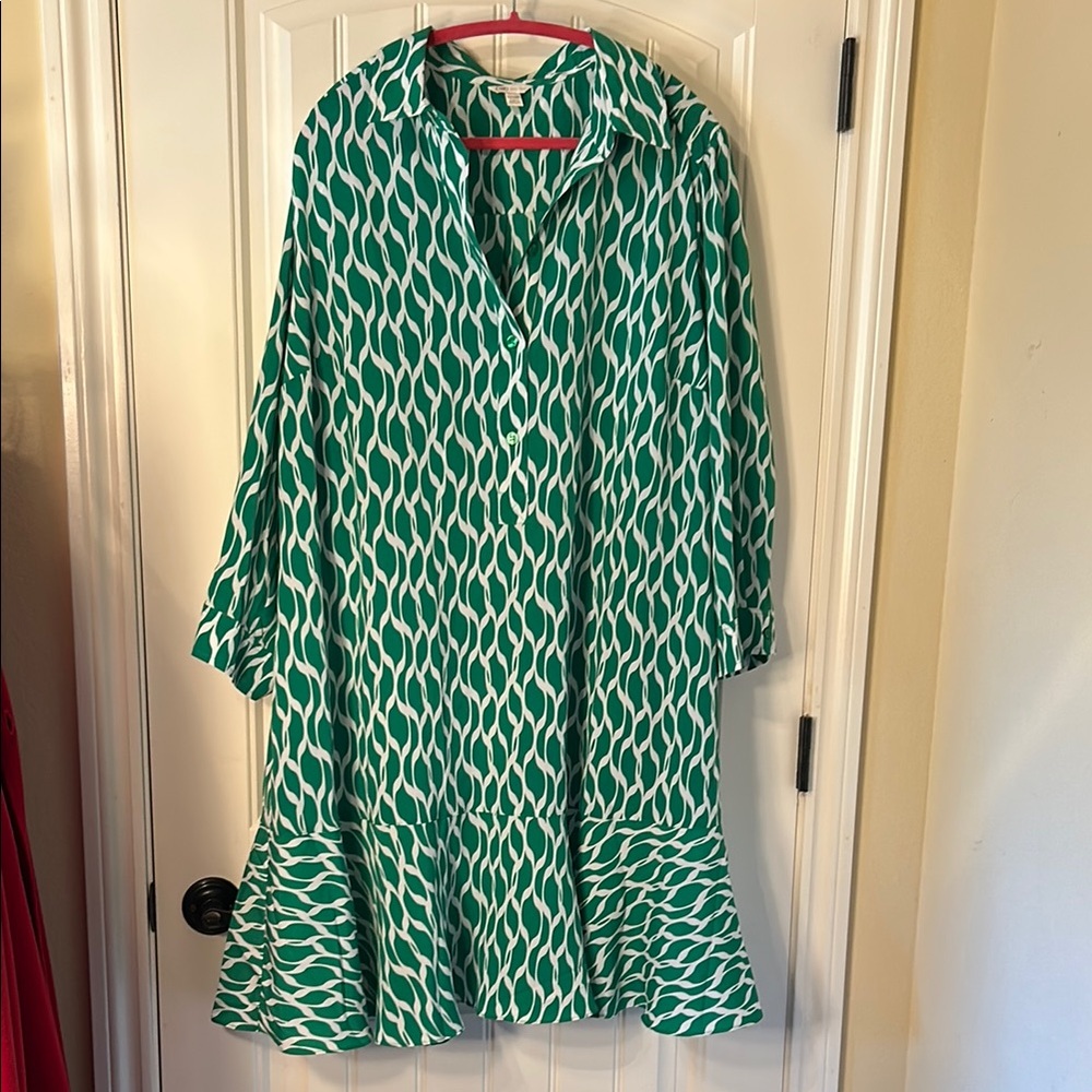 Cato Green and White Long Sleeve Dress